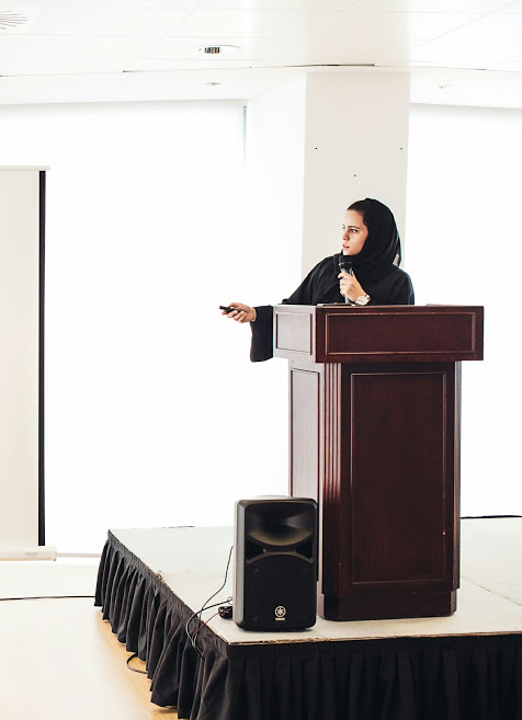 Hanady Alhashmi presenting to the staff at aldar properties